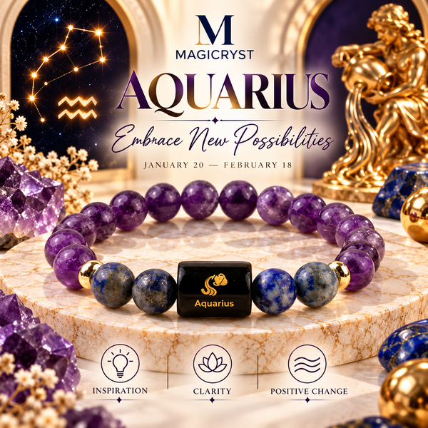 Aquarius Zodiac Bracelet β Kumbh Rashi Amethyst & Lapis Lazuli Crystal Bracelet