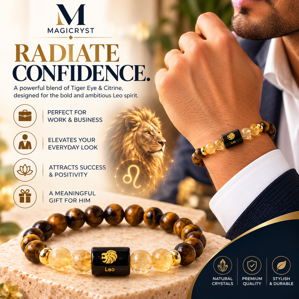 Leo Zodiac BraceletSimha Rashi Tiger Eye & Citrine Crystal Bracelet
