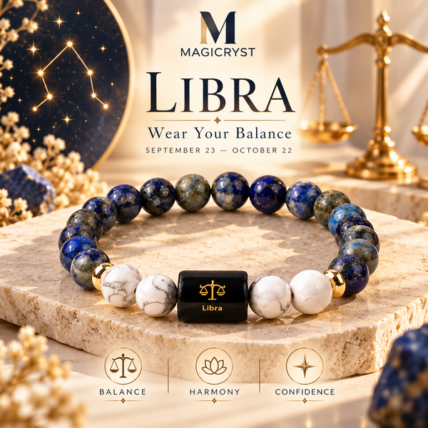Libra Zodiac Bracelet β Tula Rashi Lapis Lazuli & Howlite Crystal Bracelet