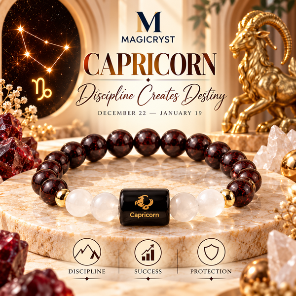 Capricorn Zodiac Bracelet β Makar Rashi AAA Garnet & Milky Quartz Crystal Bracelet