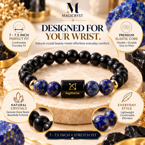 Sagittarius Zodiac Bracelet β Dhanu Rashi Black Obsidian & Lapis Lazuli Crystal Bracelet