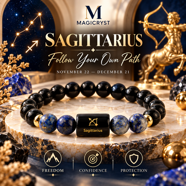 Sagittarius Zodiac Bracelet β Dhanu Rashi Black Obsidian & Lapis Lazuli Crystal Bracelet