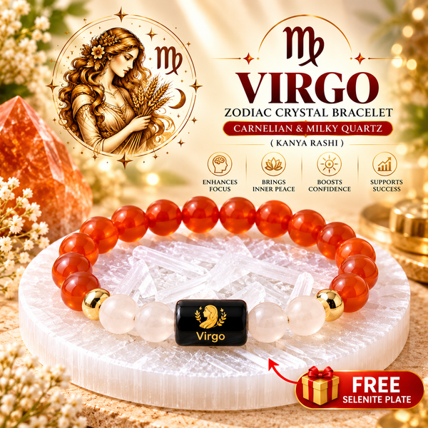 Virgo Zodiac Bracelet – Kanya Rashi Carnelian & Milky Quartz Crystal Bracelet
