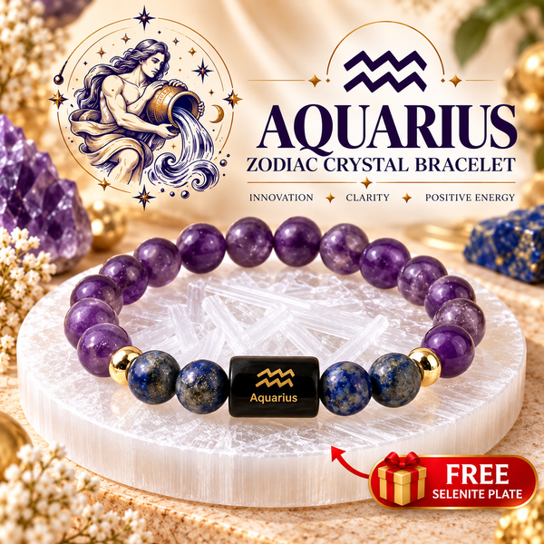 Aquarius Zodiac Bracelet – Kumbh Rashi Amethyst & Lapis Lazuli Crystal Bracelet