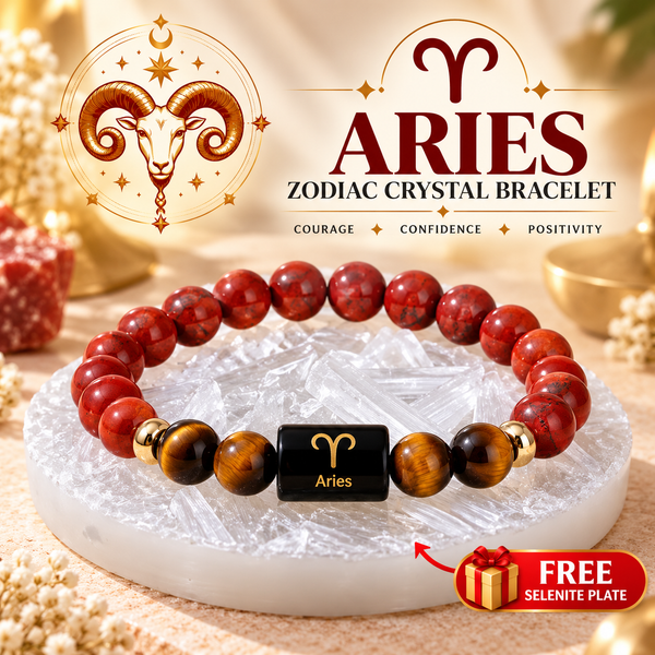 Aries Zodiac Bracelet – Red Jasper & Tiger Eye | Mesh Rashi Crystal Bracelet