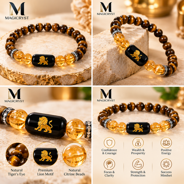 Leo Zodiac BraceletSimha Rashi Tiger Eye & Citrine Crystal Bracelet