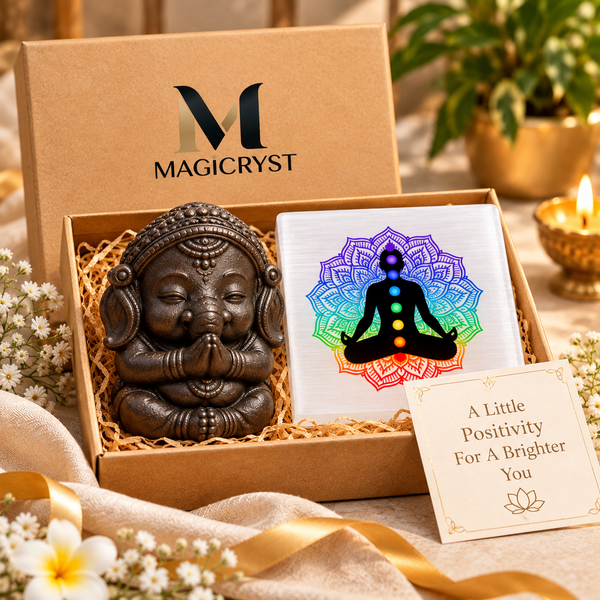 Combo- Pyrite Baby Ganesha with Selenite Charging Plate