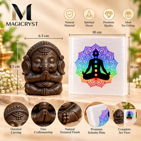 Combo- Pyrite Baby Ganesha with Selenite Charging Plate