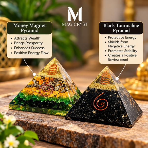 Combo -Attract Wealth & Shield Your Energy — Money Magnet & Black Tourmaline Pyramid Combo
