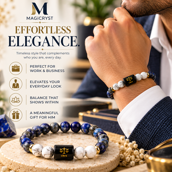 Libra Zodiac Bracelet – Tula Rashi Lapis Lazuli & Howlite Crystal Bracelet