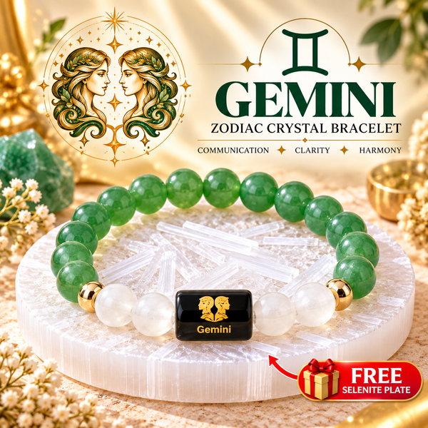 Gemini Zodiac Bracelet – Mithun Rashi AAA Green Aventurine & Milky Quartz Crystal Bracelet