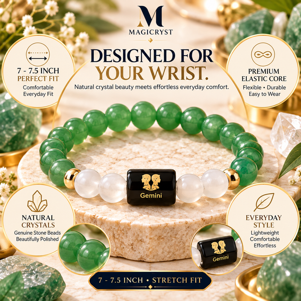 Gemini Zodiac Bracelet – Mithun Rashi AAA Green Aventurine & Milky Quartz Crystal Bracelet