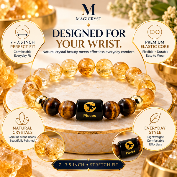 Pisces Zodiac Bracelet – Meen Rashi Citrine & Tiger Eye Crystal Bracelet