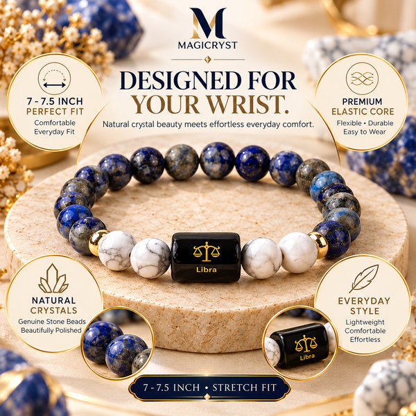Libra Zodiac Bracelet – Tula Rashi Lapis Lazuli & Howlite Crystal Bracelet