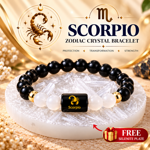 Scorpio Zodiac Bracelet – Black Obsidian & Milky Quartz | Vrishchik Rashi Crystal Bracelet