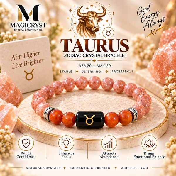 Taurus Zodiac BraceletVrishabh Rashi Carnelian & Rhodonite Crystal Bracelet