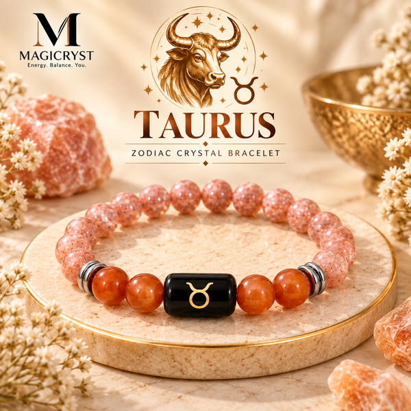 Taurus Zodiac BraceletVrishabh Rashi Carnelian & Rhodonite Crystal Bracelet