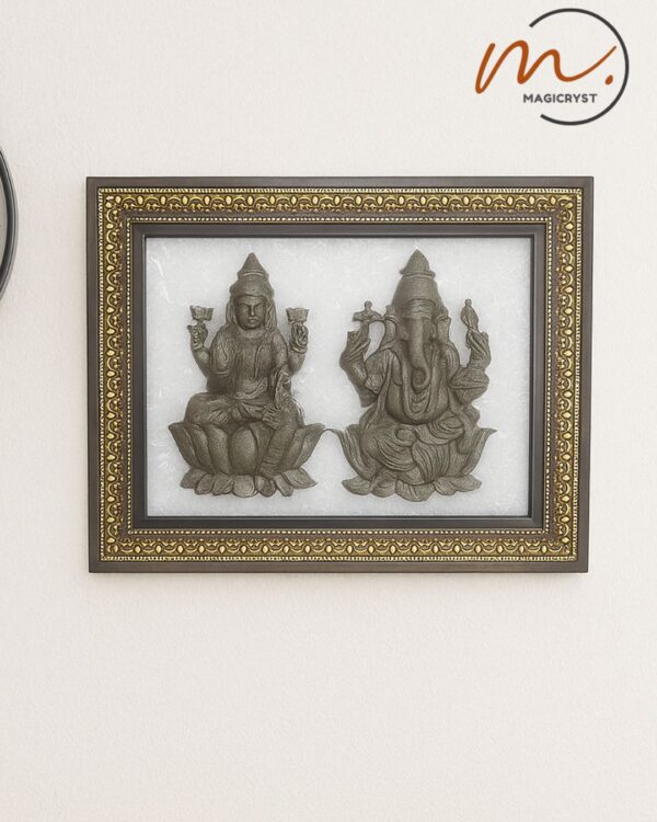 Laxmi & Ganesh Ji Pyrite Selenite 3D Frame