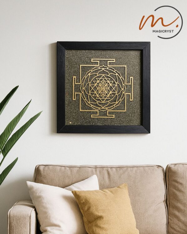 Shree Yantra on Raw Pyrite Frame