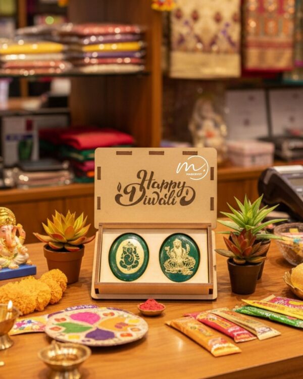 Green Jade Ganesh & Laxmi Zibu Coin Diwali Gift Box – Attract Wealth, Prosperity & Good Luck