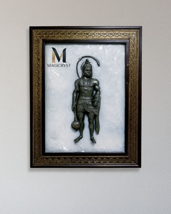 Hanuman Ji Pyrite Selenite 3D Frame – Divine Strength, Elegance, and Energy in One