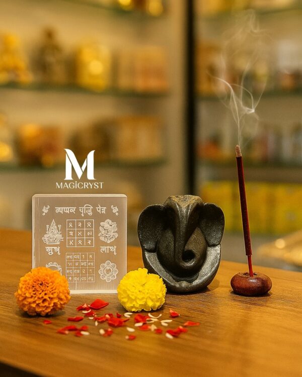 Pyrite Ganpati with Vyapar Vriddhi Yantra – Attract Wealth, Wisdom & Business Growth