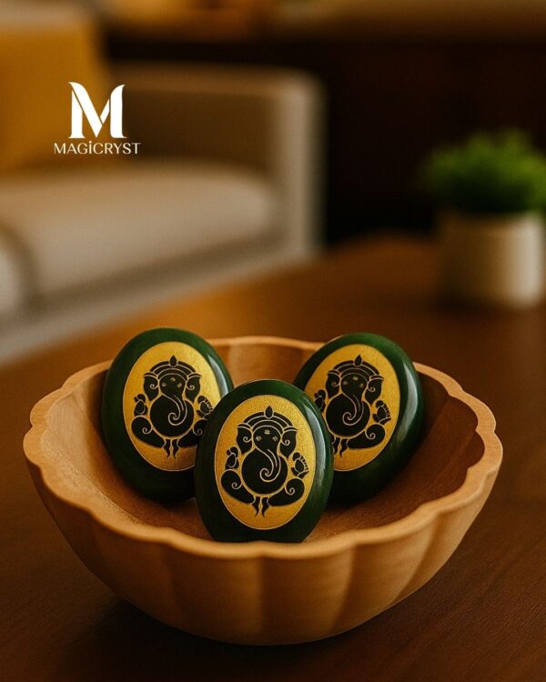 Ganesha Green Jade Engraved Zibu Coin – Set of 2 Coin