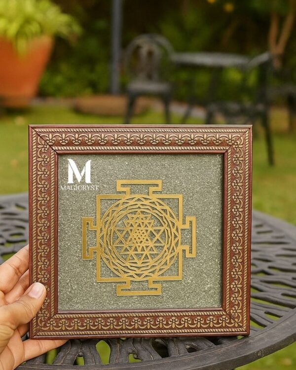 Shree Yantra on Raw Pyrite Frame – Attract Wealth, Prosperity, Abundance & Protection
