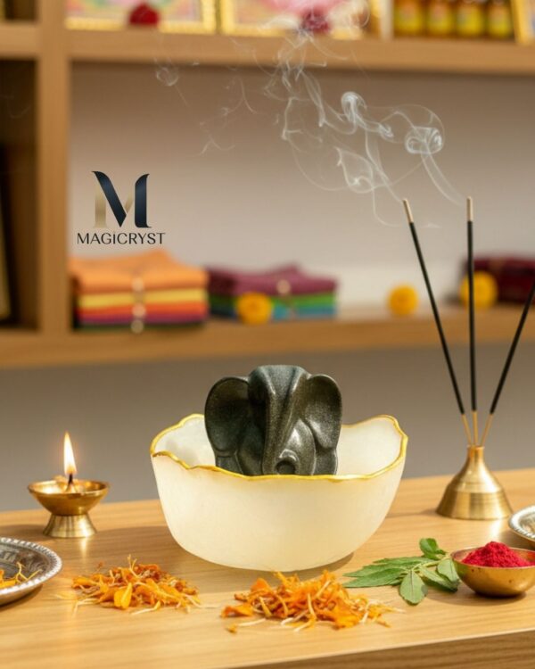 Pyrite Ganesha with Selenite Bowl – Attract Wealth, Positive Energy & Divine Prosperity